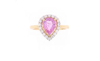 Pink Sapphire Diamond & 18k Yellow Gold Ring