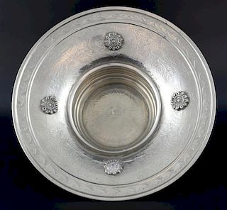 Middle Eastern white metal embossed bowl 31cm