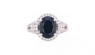 Blue Sapphire Diamond & 14k White Gold Ring