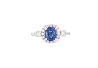 Natural Blue Sapphire Diamond & Platinum Ring