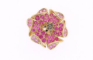 Art Nouveau Pink Sapphire & Black Diamond 10k Ring