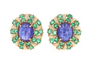 Vintage Tanzanite Emerald & 14k Gold Earrings