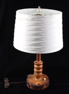 Late 1900's Rustic Turned Log Electric Table Lamp