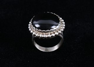 Navajo Sterling Silver & Onyx Signed BBT Ring