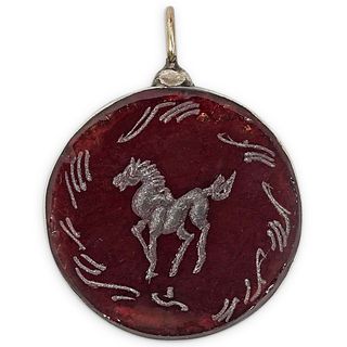 Silver Etched Horse Cameo Pendant