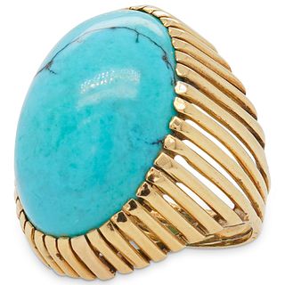 (3Pc) 18K Gold & Turquoise Jewelry Set
