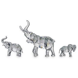 (3 Pc) Swarovski Crystal Elephant Figurine Grouping