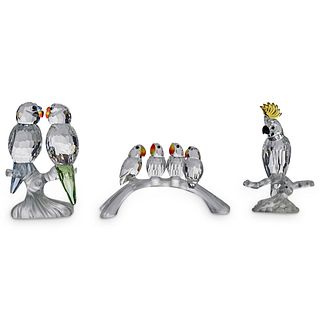 (3 Pc) Swarovski Crystal Parrot Figurine Grouping