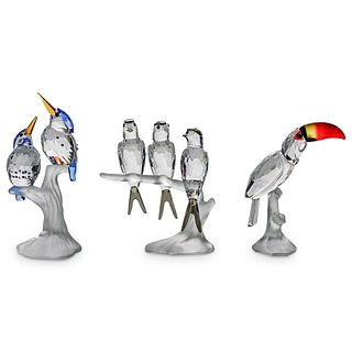 (3 Pc) Swarovski Crystal Bird Figurine Grouping