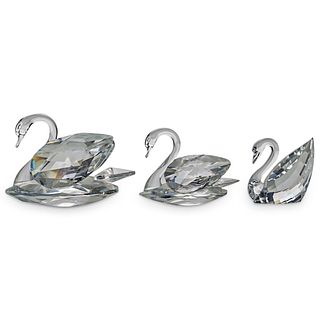 (3 Pc) Swarovski Crystal Swan Figurine Grouping