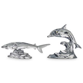 (2 Pc) Swarovski Crystal Dolphin & Shark Figurines
