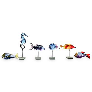 (6 Pc) Swarovski Crystal Fish & Seahorse Figurines