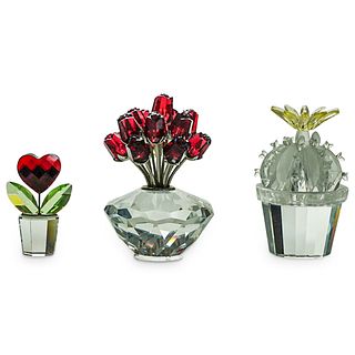 (3 Pc) Swarovski Crystal Floral Plants Figurines