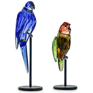 (2 Pc) Swarovski Crystal & Sterling Parrots Figurines
