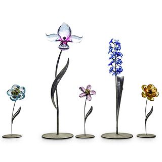 (5 Pc) Swarovski Crystal Flower Figurines