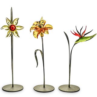 (3 Pc) Swarovski Crystal Flower on Stand Figurines