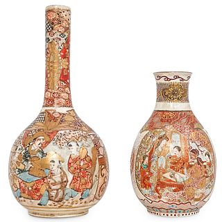 (2 Pc) Pair of Japanese Satsuma Porcelain Vases