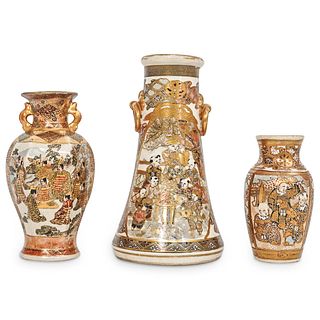 (3 Pc) Japanese Satsuma Porcelain Vases