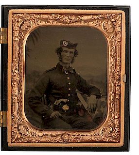 Sixth Plate Tintype of Armed Union Soldier Wearing a Glengarry Cap 