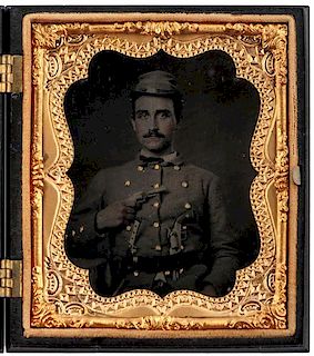 Civil War Sixth Plate Tintype of Heavily-Armed Confederate Soldier 