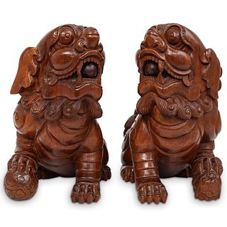 Antique Chinese Wood Carved Foo Dogs