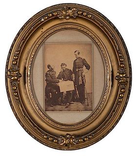 Civil War Albumen Photograph of Three Union Officers Studying a Map 