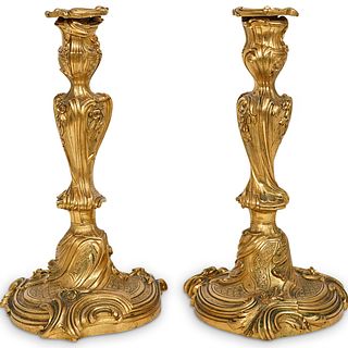 Pair of Gilt Bronze Rococo Style Candlesticks