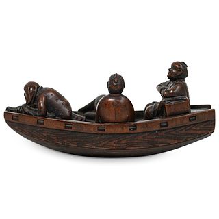 Antique Japanese Meiji Fine Carved Boat