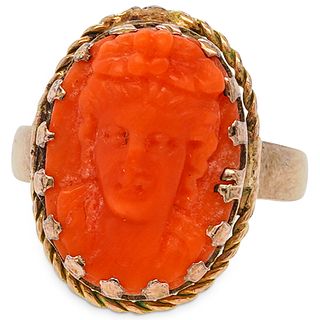 Gold & Carved Coral Cameo Ring