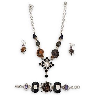 (4Pc) Sterling, Shell, Ammonite, Jewelry Grouping