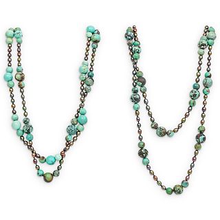 (2Pc) Tahitian Pearl & Turquoise Necklaces