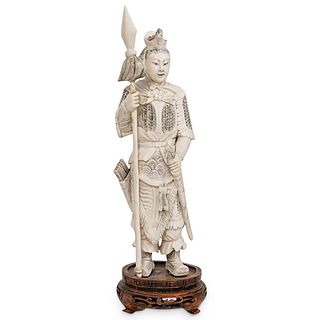 Antique Chinese Hand Carved Bone Warrior