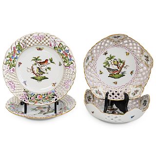 (4Pc) Herend Rothschild Reticulated Porcelain Set