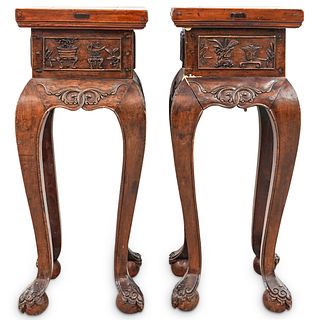 (2 Pc) Chinese Carved Wooden Stands