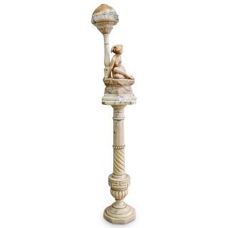 Italian Art Nouveau Carved Alabaster & Marble Lamp