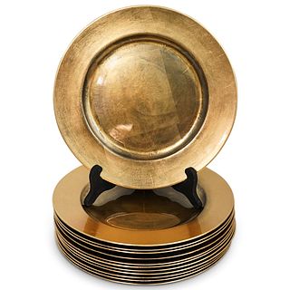 (12 Pc) Lacquered Gold Rim Chargers Plates