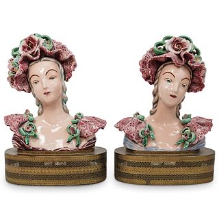 (2 Pc) Hand Painted Porcelain Lady Busts