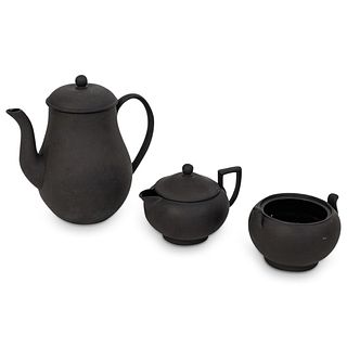 (3 Pc) Wedgwood Black Basalt Jasperware Tea Set