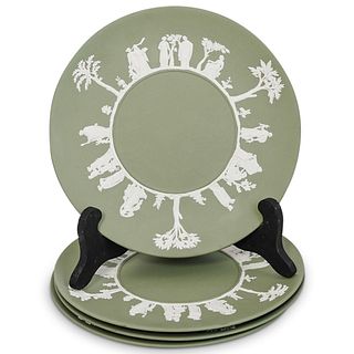 (4 Pc) Wedgwood Green Biscuit Porcelain Plates