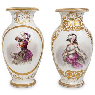 (2 Pc) Antique European Porcelain Vases