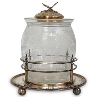Victorian Silver Plated & Glass Biscuit Barrel
