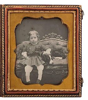 Sixth Plate Daguerreotypes of Girls and Their Dogs 