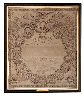 Declaration of Independence, Rare Textile, Ca 1826 