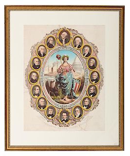 Abraham Lincoln Inauguration Chromolithograph, "Presidents of the United States" by Bouclet, 1861 