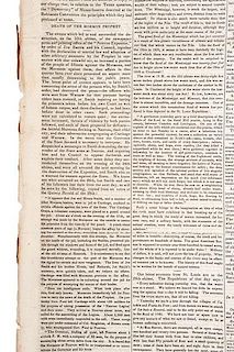Death of Mormon Founder, Joseph Smith, "National Intelligencer" Front Page Report, July 1844 