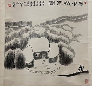 A Chinese Painting Ink on Paper Scroll by Wu Duo