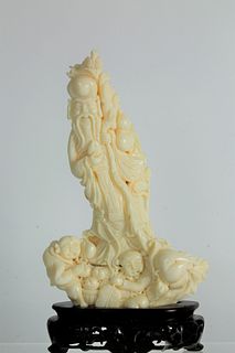 A Chinese Antique White Coral Longevity Statue