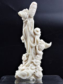 A Chinese White Coral Guanyin Buddha Statues