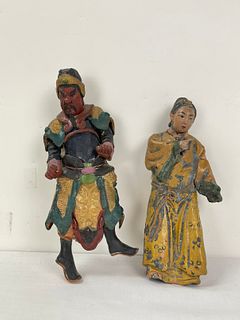 Two Chinese Antique Ceramics Pottery Statues