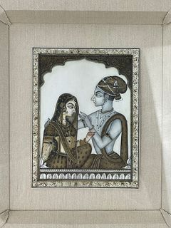 Buddha With Wife India  Painting On Bone